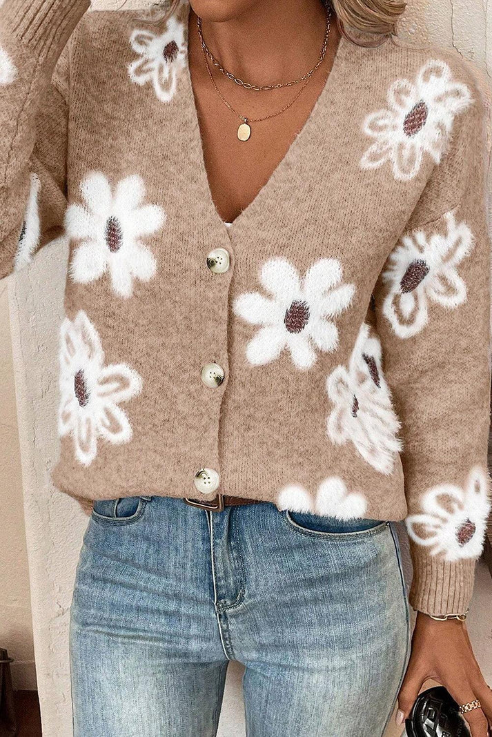 Noor – Gebreide Vest met Bloemenpatroon en Knoopsluiting