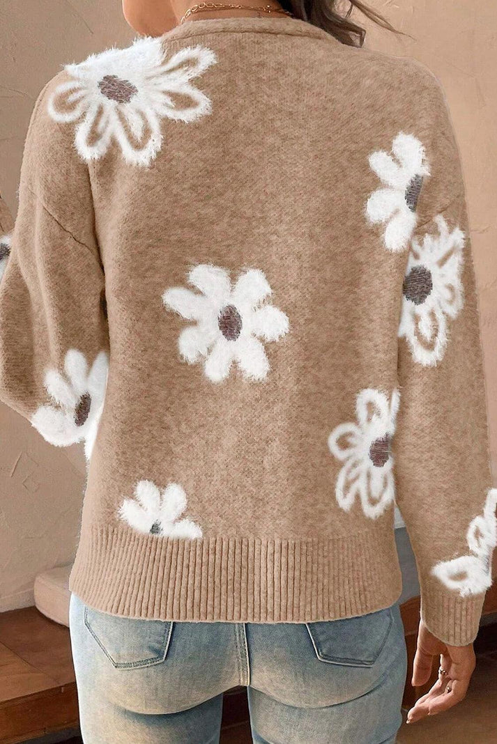 Noor – Gebreide Vest met Bloemenpatroon en Knoopsluiting
