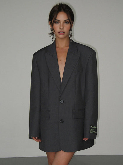 Oversized damesblazer – Rechte snit met knoopsluiting en schoudervulling