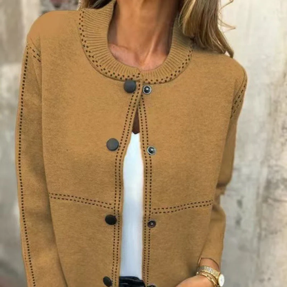 Dames Knitted Cardigan – Fijngebreid Vest met Knoopsluiting en Contrastdetail