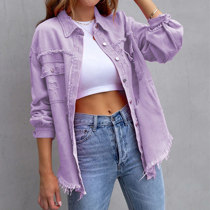 Dames Denim Jas - Ruwe Afwerking - Destroyed Look - Casual Oversized Model