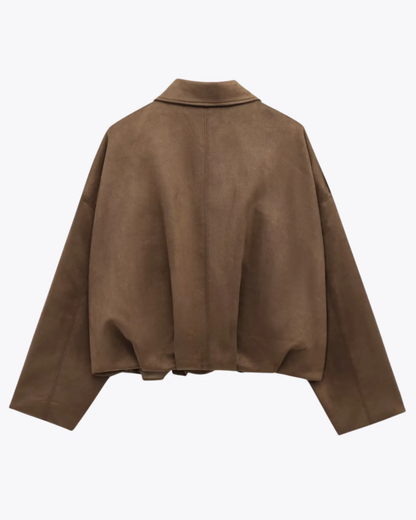 Dames Oversized Bomberjack – Losvallend Suède Look Jasje met Kraag