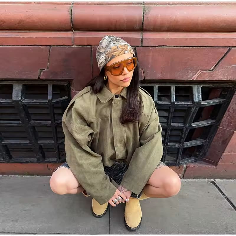 Dames Oversized Bomberjack – Losvallend Suède Look Jasje met Kraag