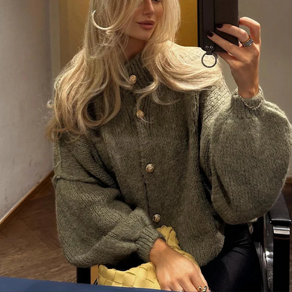 Gebreid damesvest met knopen – Oversized model met ballonmouwen