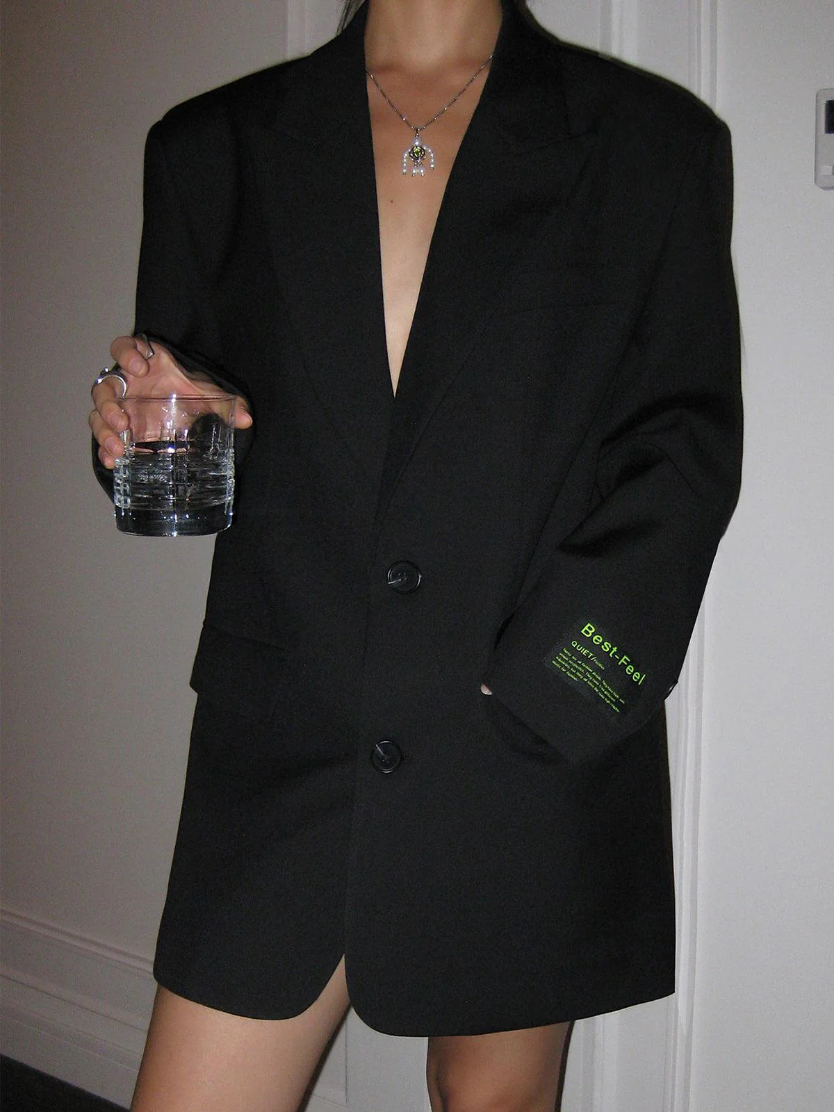 Oversized damesblazer – Rechte snit met knoopsluiting en schoudervulling