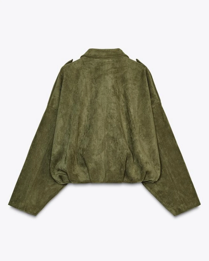Dames Oversized Bomberjack – Losvallend Suède Look Jasje met Kraag