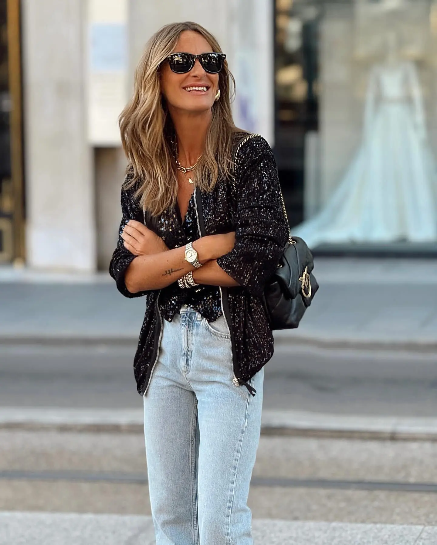 Glanzend Paillettenjack – Casual Bomberstijl met Ritssluiting