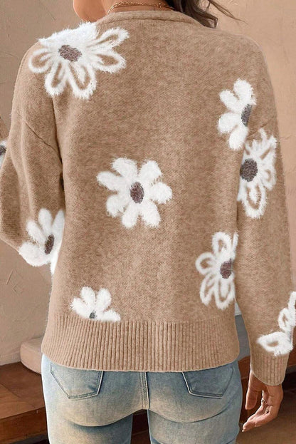 Noor – Gebreide Vest met Bloemenpatroon en Knoopsluiting